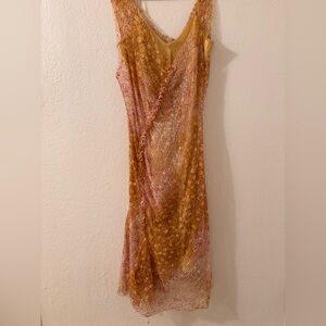 Vintage Floral Dress in Orange and Pink